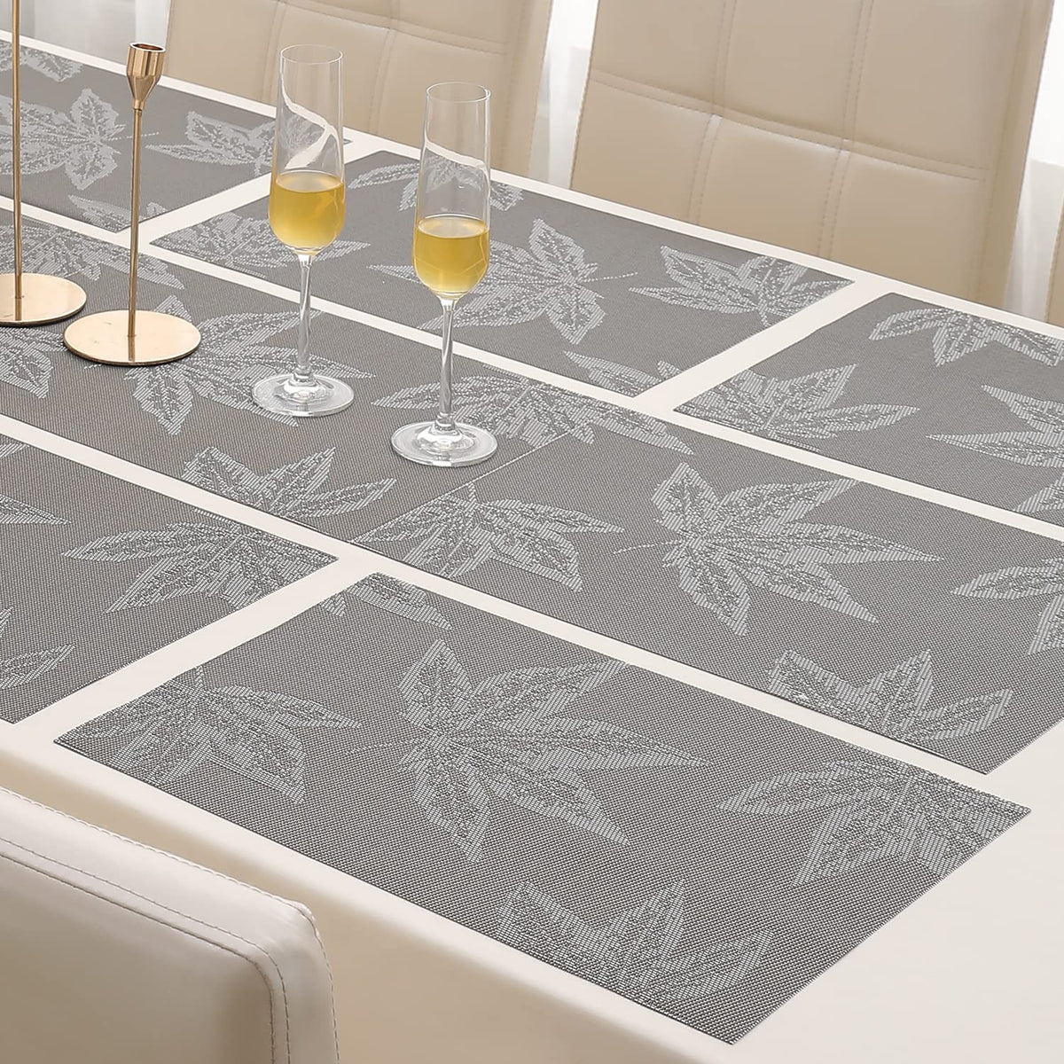PVC Dining Table Mats, Grey Maple Leaf