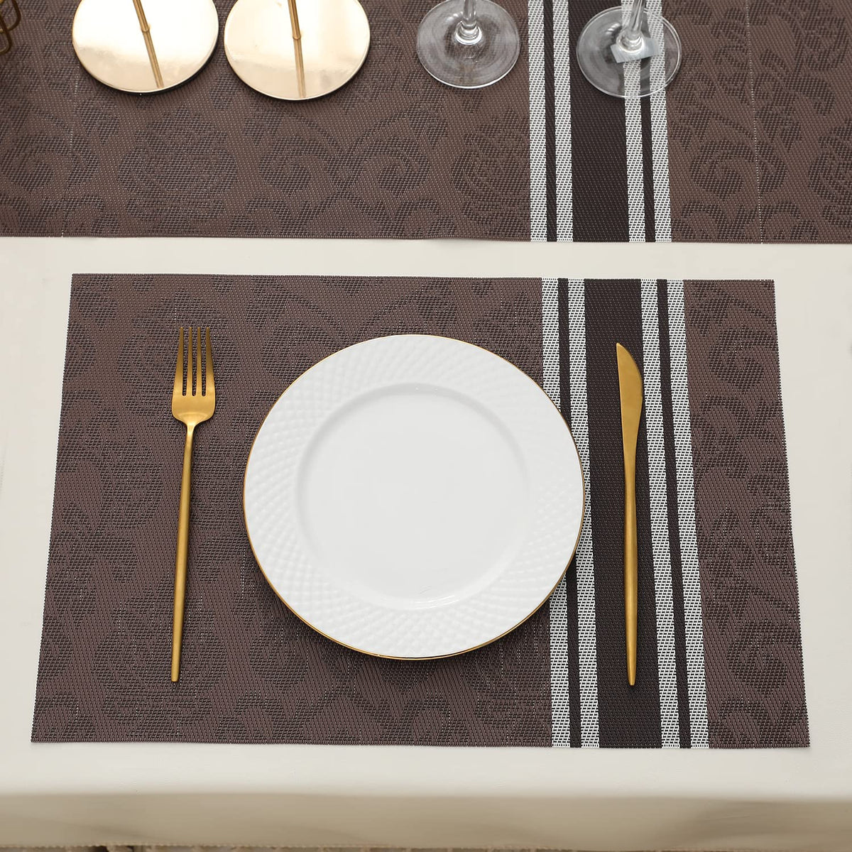 PVC Dining Table Mats, Damask Brown