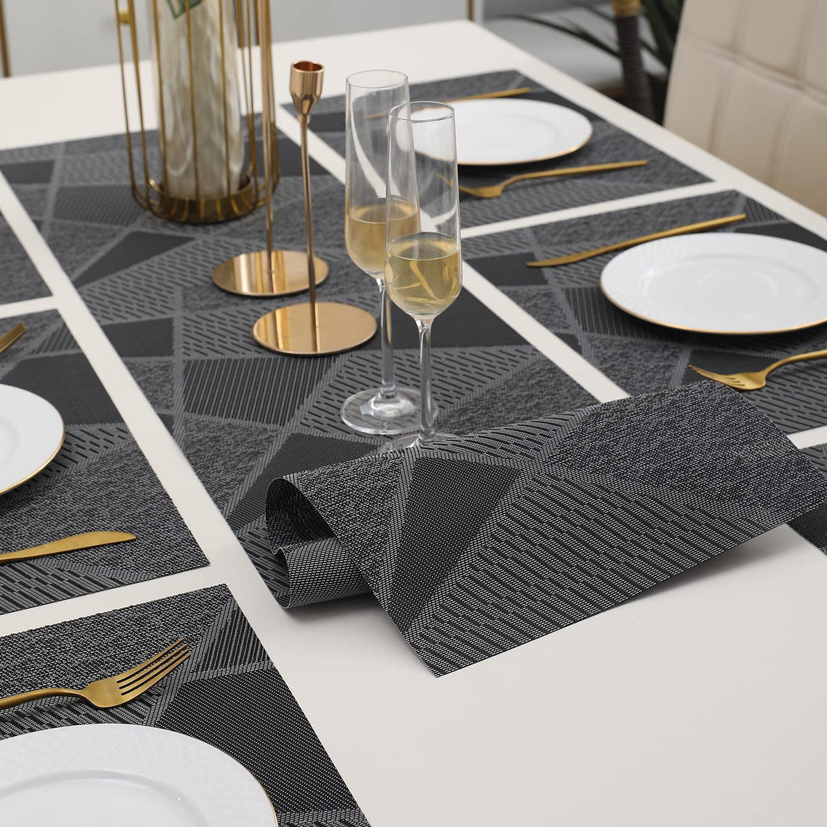 PVC Dining Table Mats, Abstract Black
