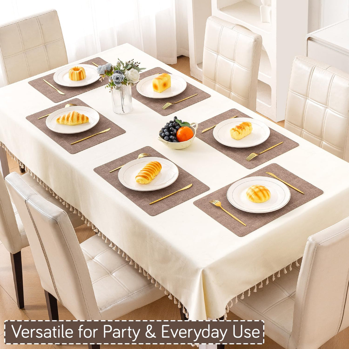 Modern Weaves Royal Luxe Faux Leather Mats for Dining Table - Cocoa Brown