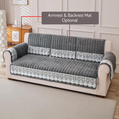 BelleLace Series Imperial Milk Velvet Sofa Cover Mat with Lace Design - Porpoise Grey