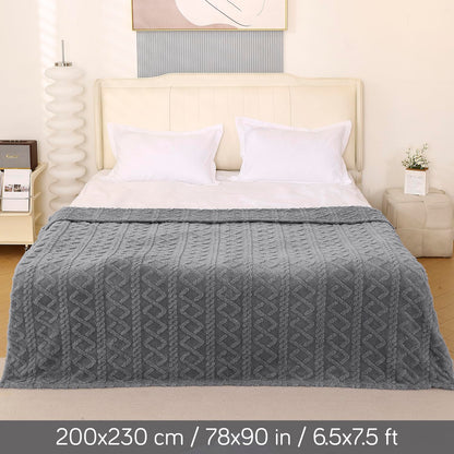 220 GSM Flannel AC Throw Blanket Double Bed Queen, 200x230 cm / 6.5x7.5 feet, Dark Grey