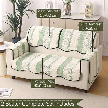 Luxury Sofa Cover Set | Seat, Back & Arm Covers | Anti-Slip Wavy Mat – Pistachio Green