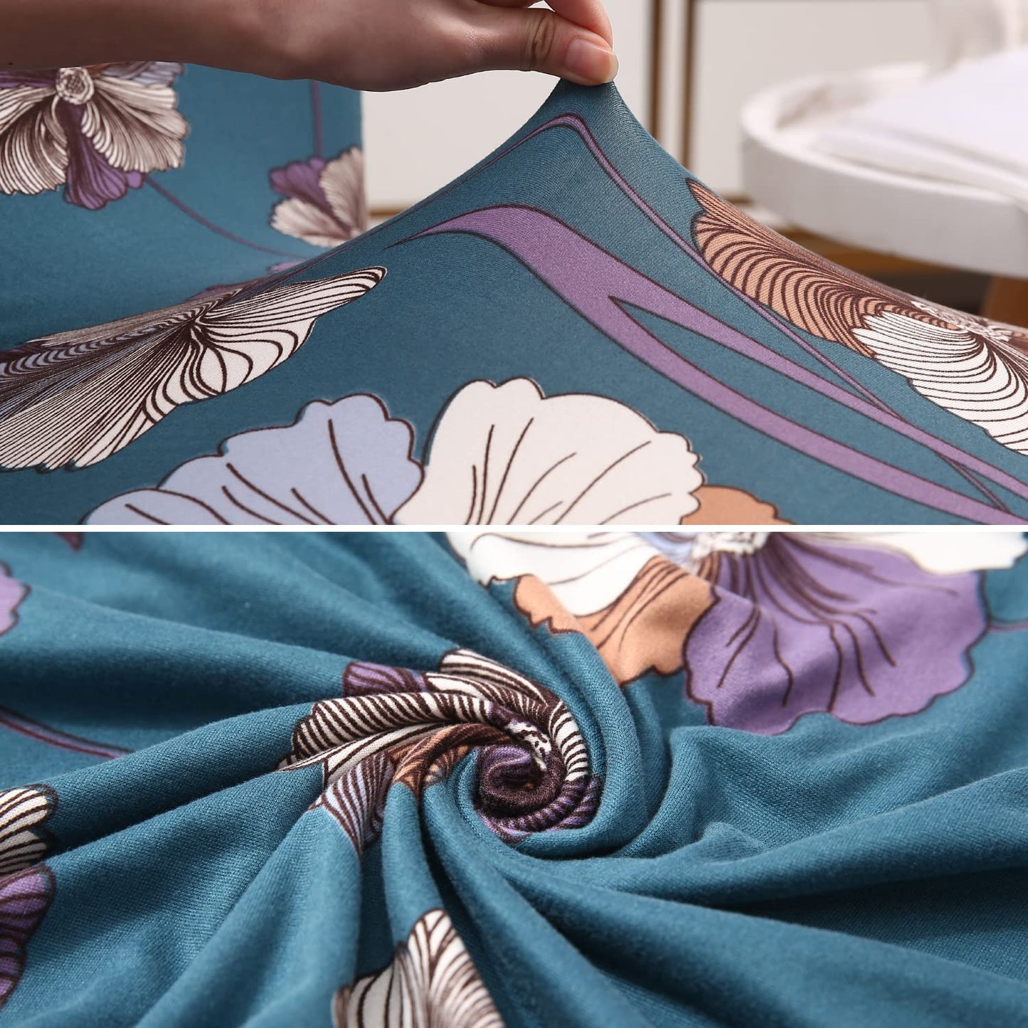 Elastic Stretchable Dining Chair Cover, Teal Blue Dragon Hibiscus
