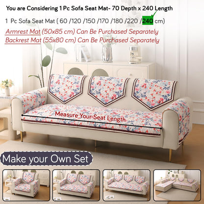 Florentina Series Premium Holland Velvet Sofa Cover Mat - Scarlet Rose Ivory