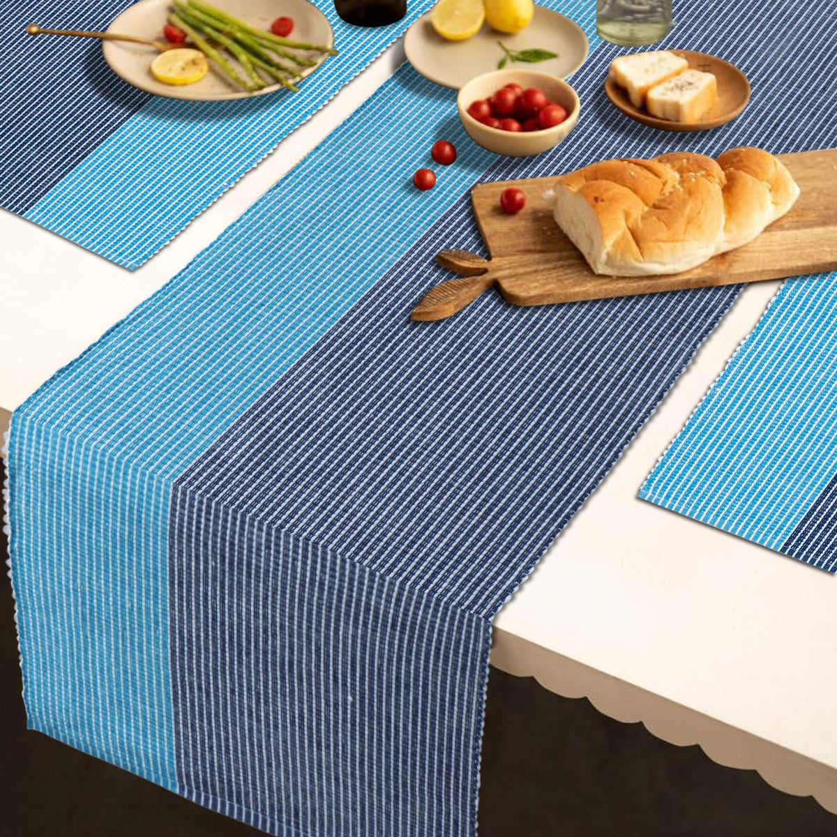 Ribbed Cotton Heat Resistant Dining Table Mat, Sky Blue