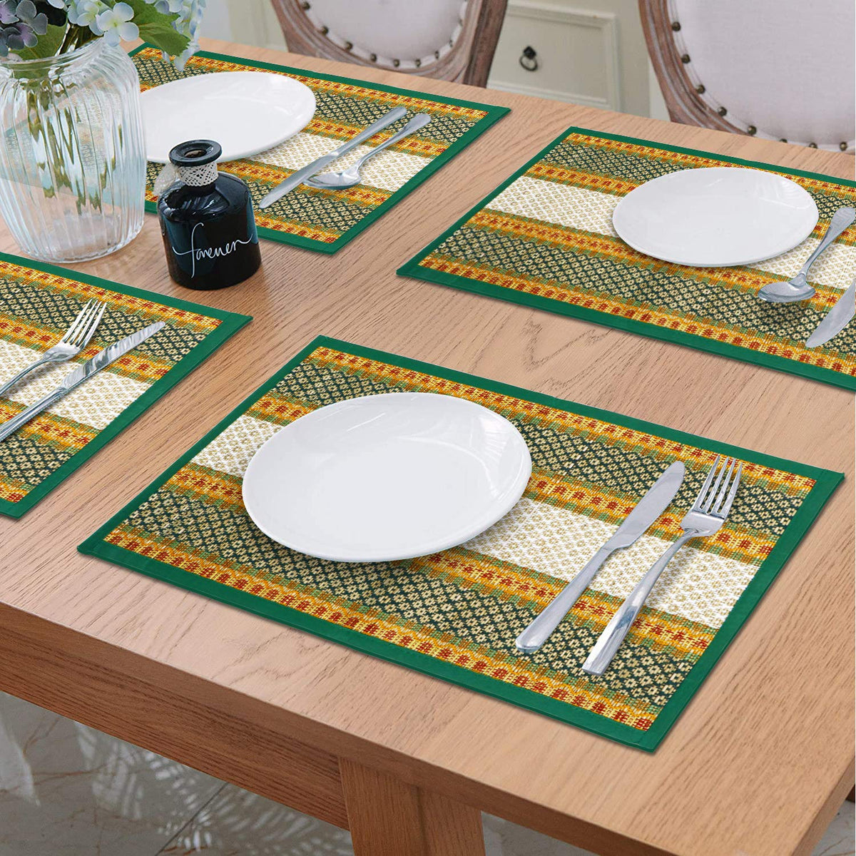 Handmade Madurkathi River Grass Dining Table Mats, Green