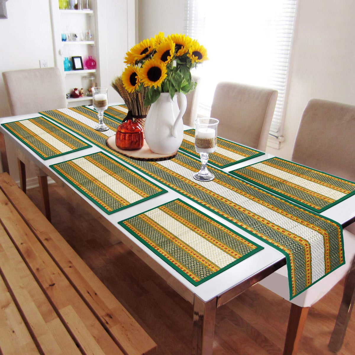 Handmade Madurkathi River Grass Dining Table Mats, Green