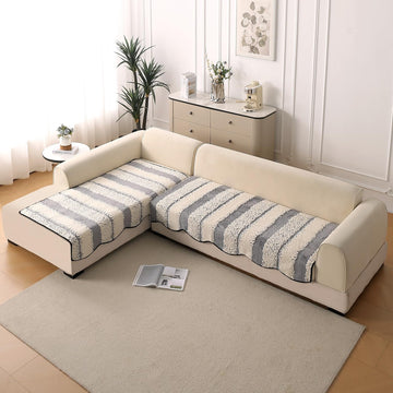 Pewter Grey Colour Luxury Wavy L Shape Sofa Cover | HOKIPO