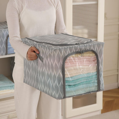 Sturdy, Stackable and Moisture Resistant Non-Woven Cloth Organiser for Storage, Grey Leaves