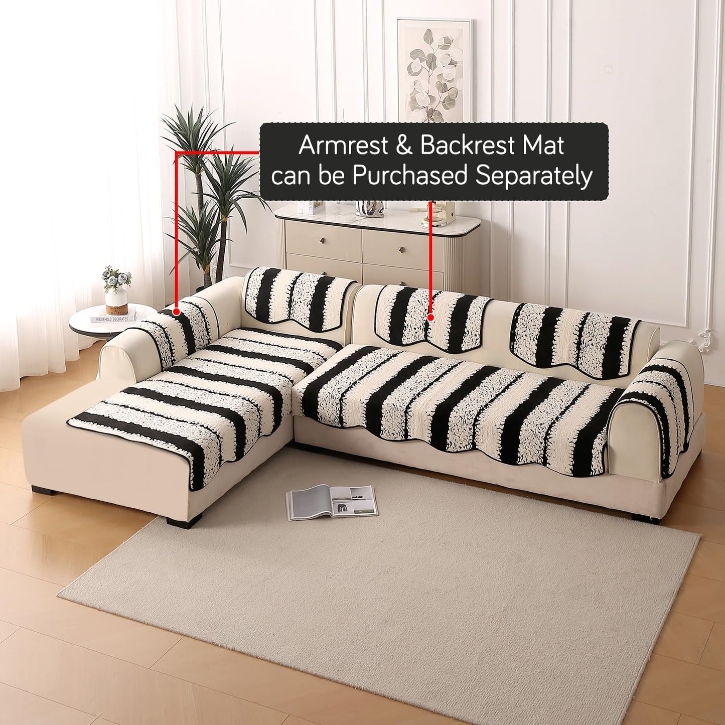 Luxury Wavy Mat with Anti Slip Backing  L Shape Sofa Cover Seat Mat - Black