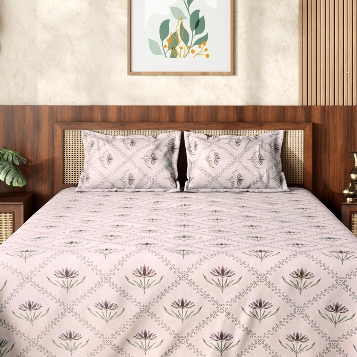 HOKIPO King Size Cotton Bedsheet, 2 Pillow Covers, Lotus, Mauve Plum - image 9