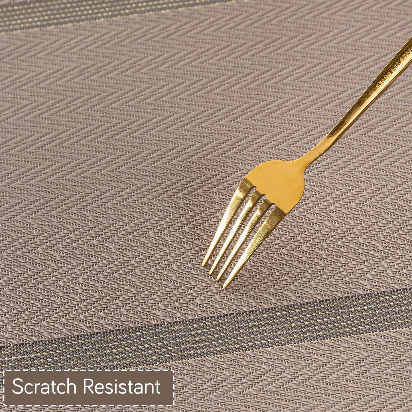 Chevron Stripes PVC Mats for Dining Table - Taupe Brown