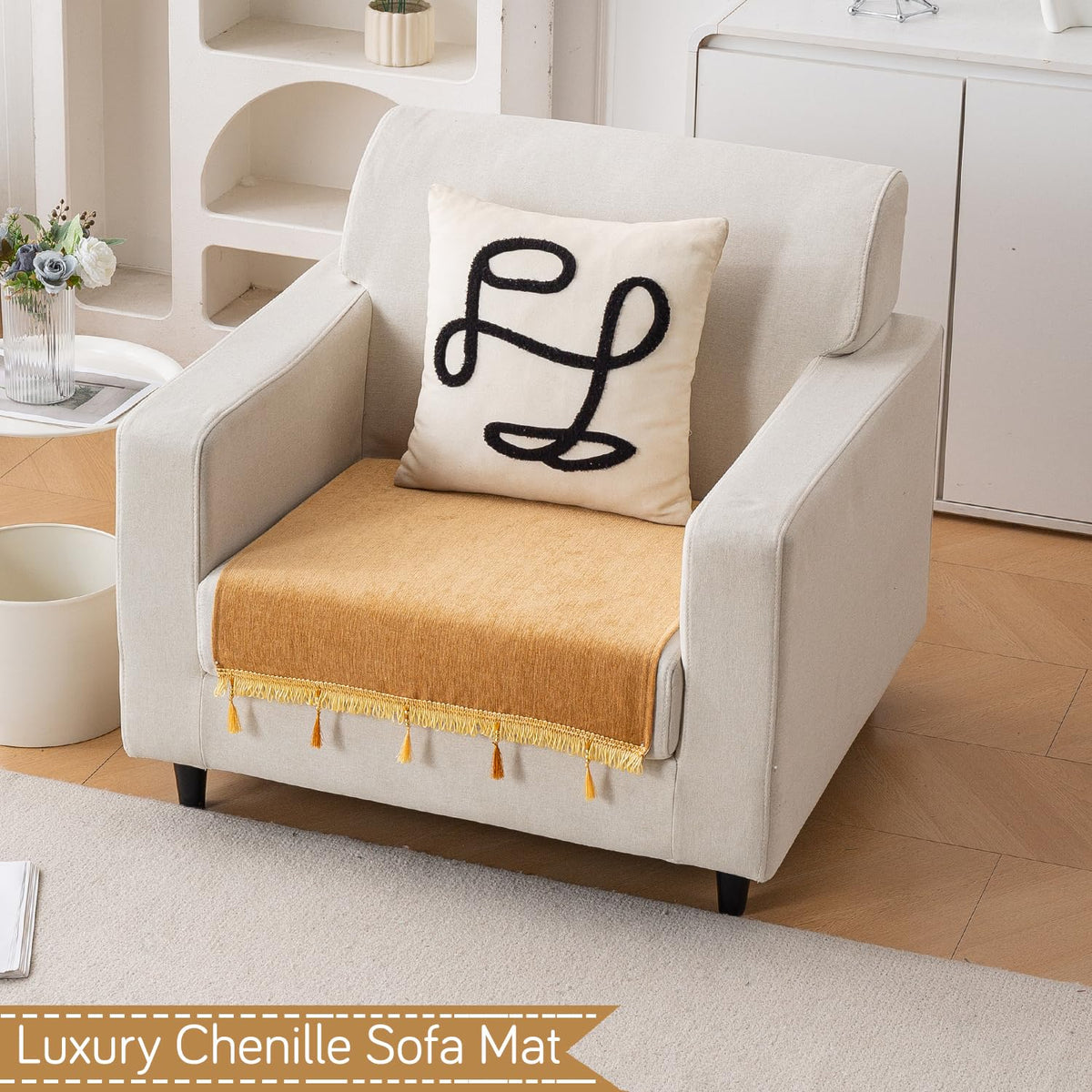 Serenity Tassel Chenille Sofa Cover with Tassel – Sunlit Amber