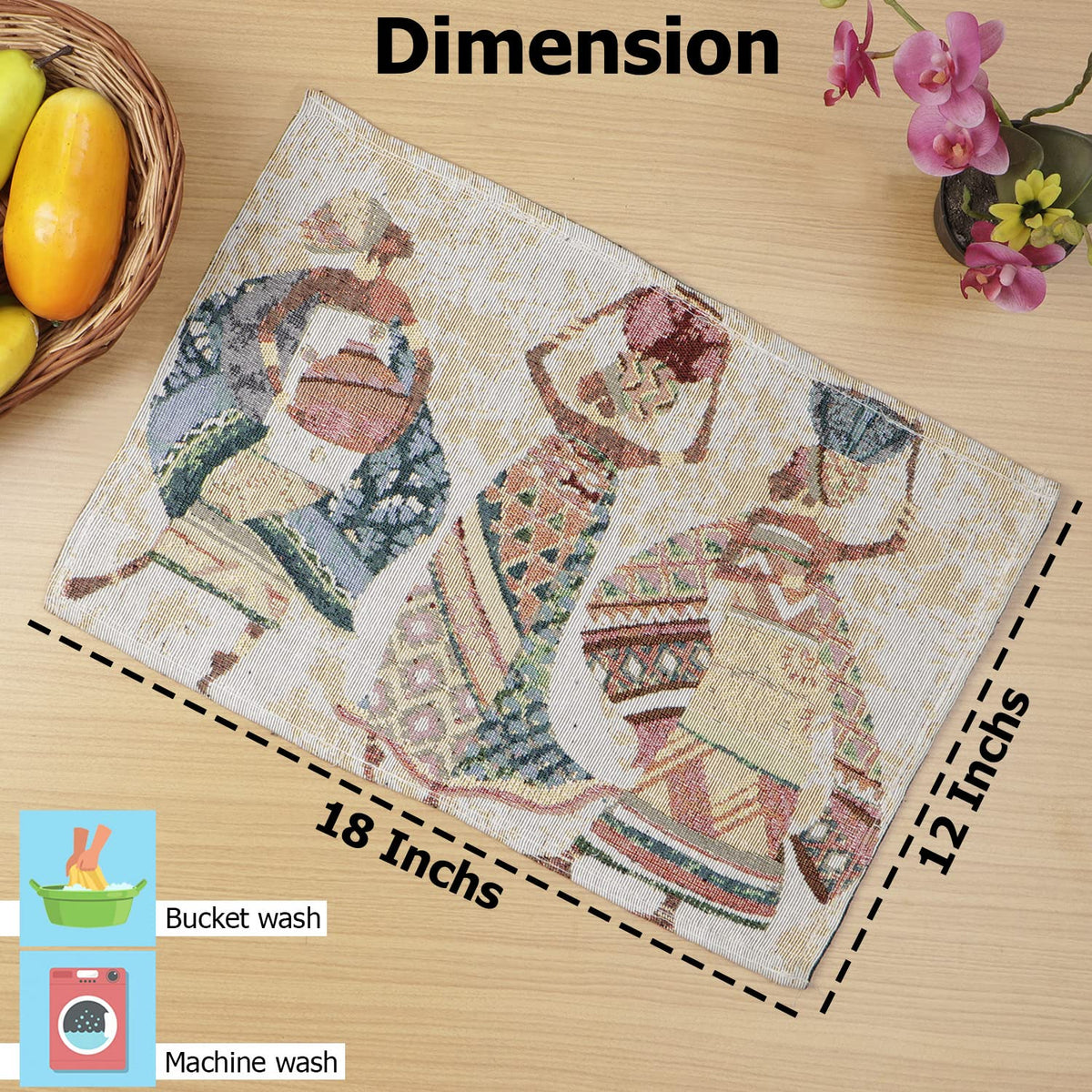 Cotton Jacquard Dining Table Mats, Multicolor Tribal Women