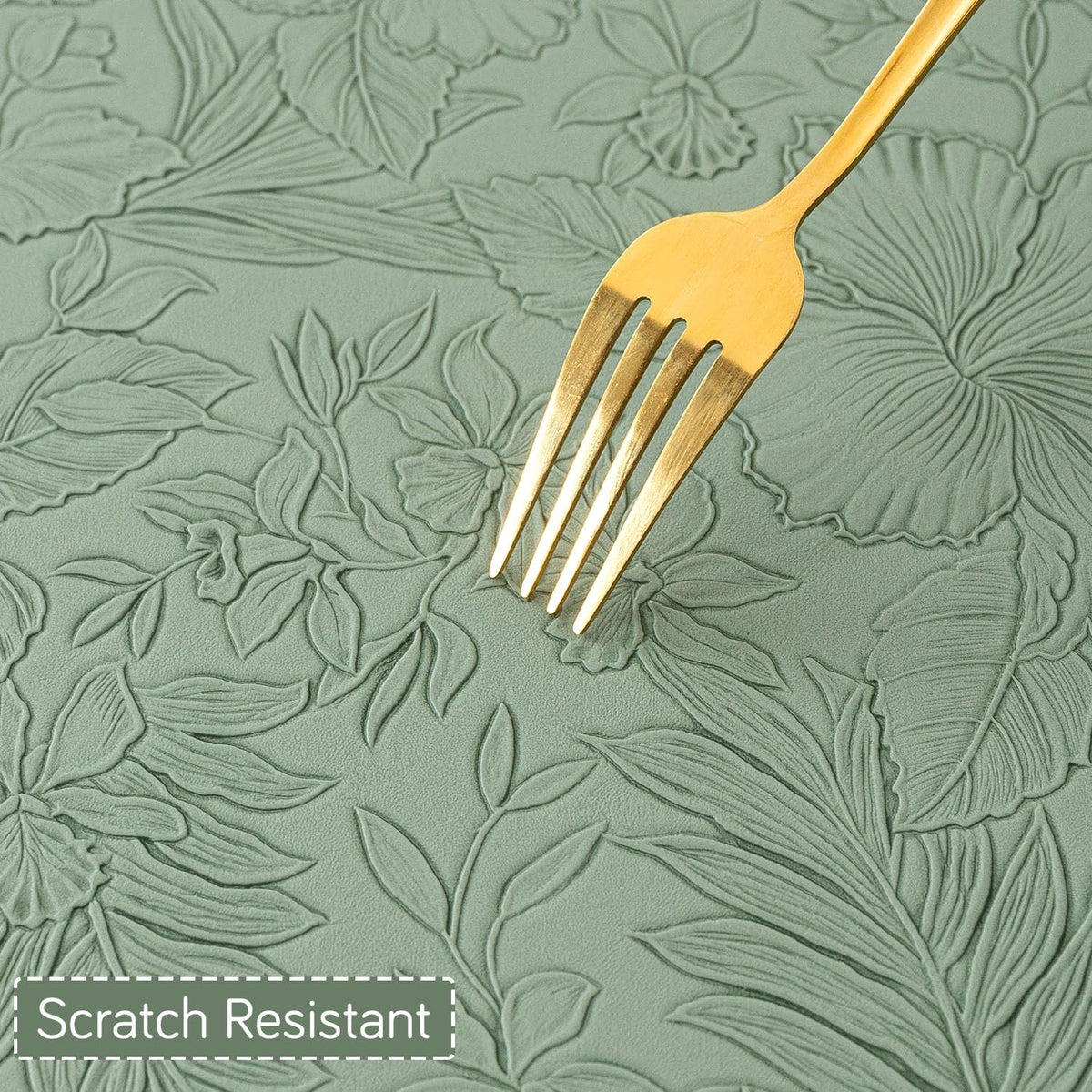 Hibiscus Bloom Washable Leather Mats for Dining Table - Sage Green