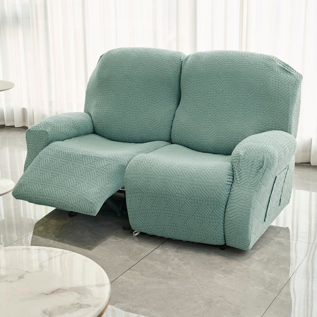 Buy HOKIPO Green colour jacquard 2 seater recliner sofa cover with pocket