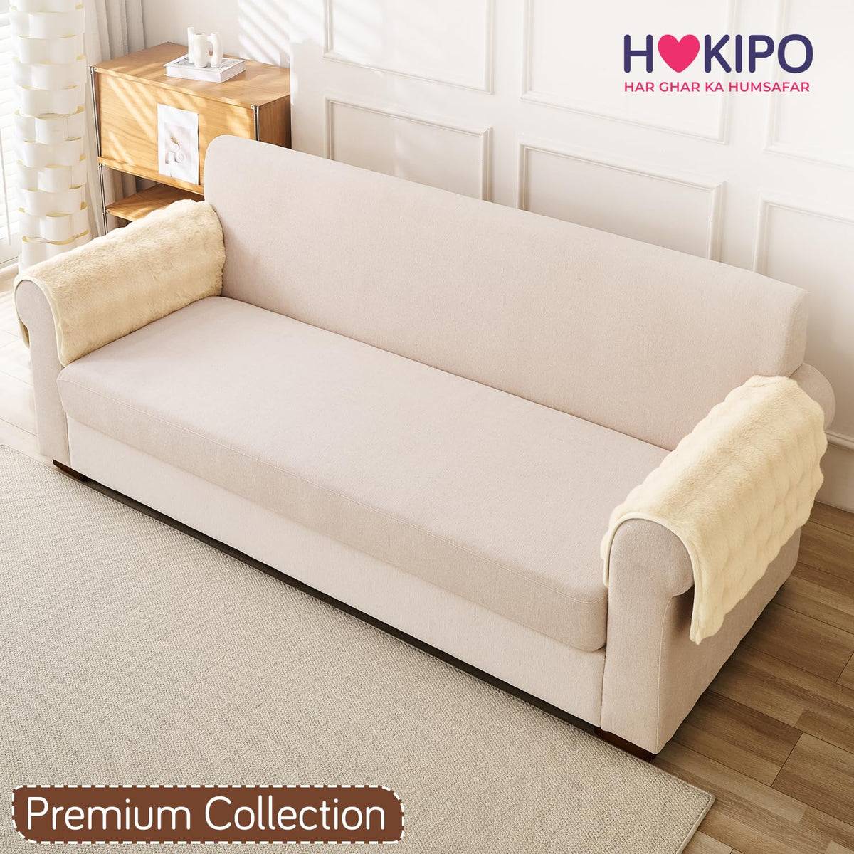 'FurHug' Premium Faux Rabbit Fur Sofa Seat Mats, Beige