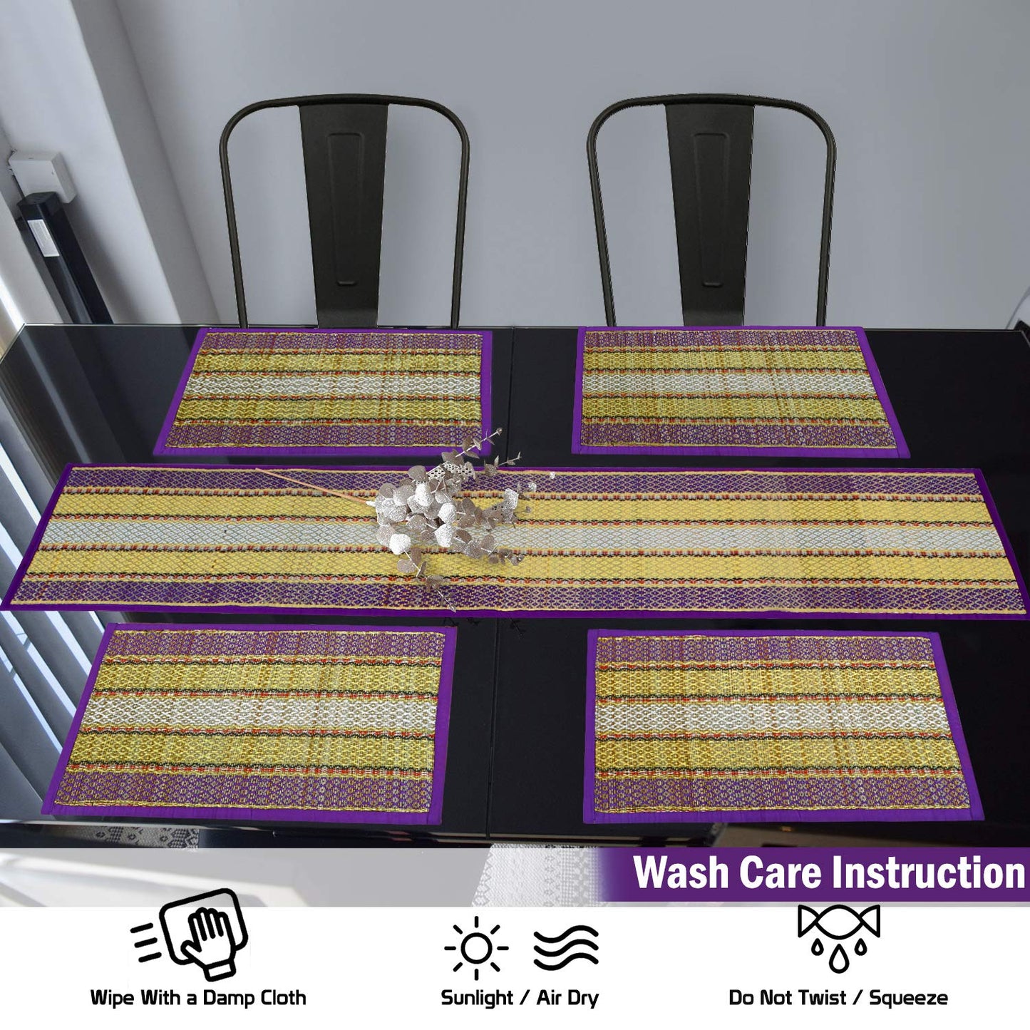 Handmade Madurkathi River Grass Dining Table Mats, Purple
