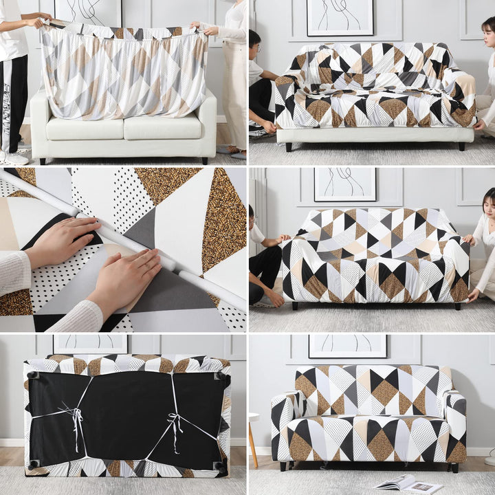 Grey Brown Geometric – Step-by-step guide to put on an elastic sofa cover