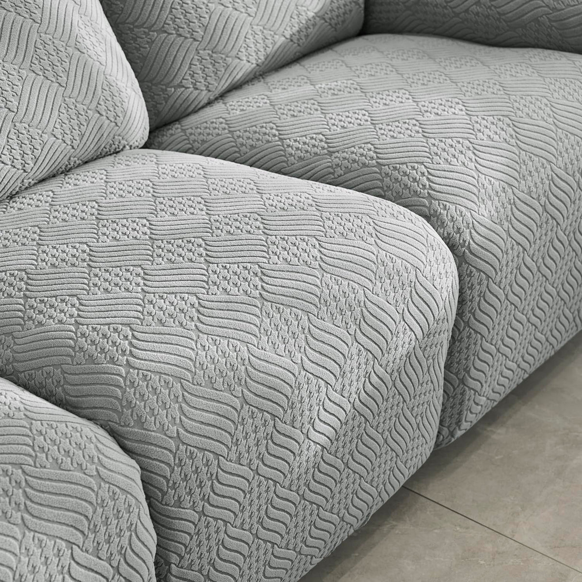 Premium 170 GSM Jacquard Fully Covered Recliner Sofa Cover for 1/2/3 Seaters, Light Grey