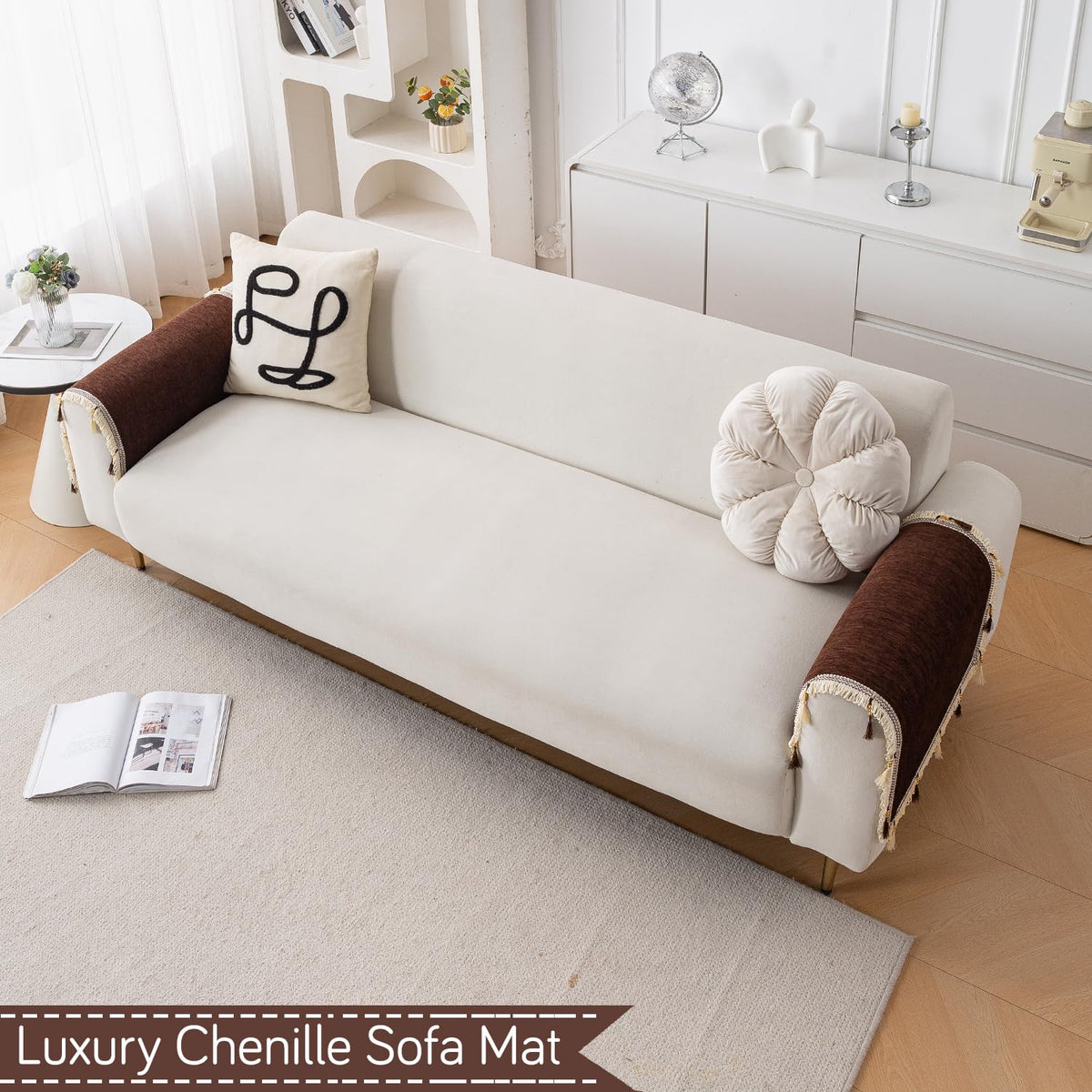 Serenity Tassel Chenille Sofa Cover with Tassel – Chestnut Luxe