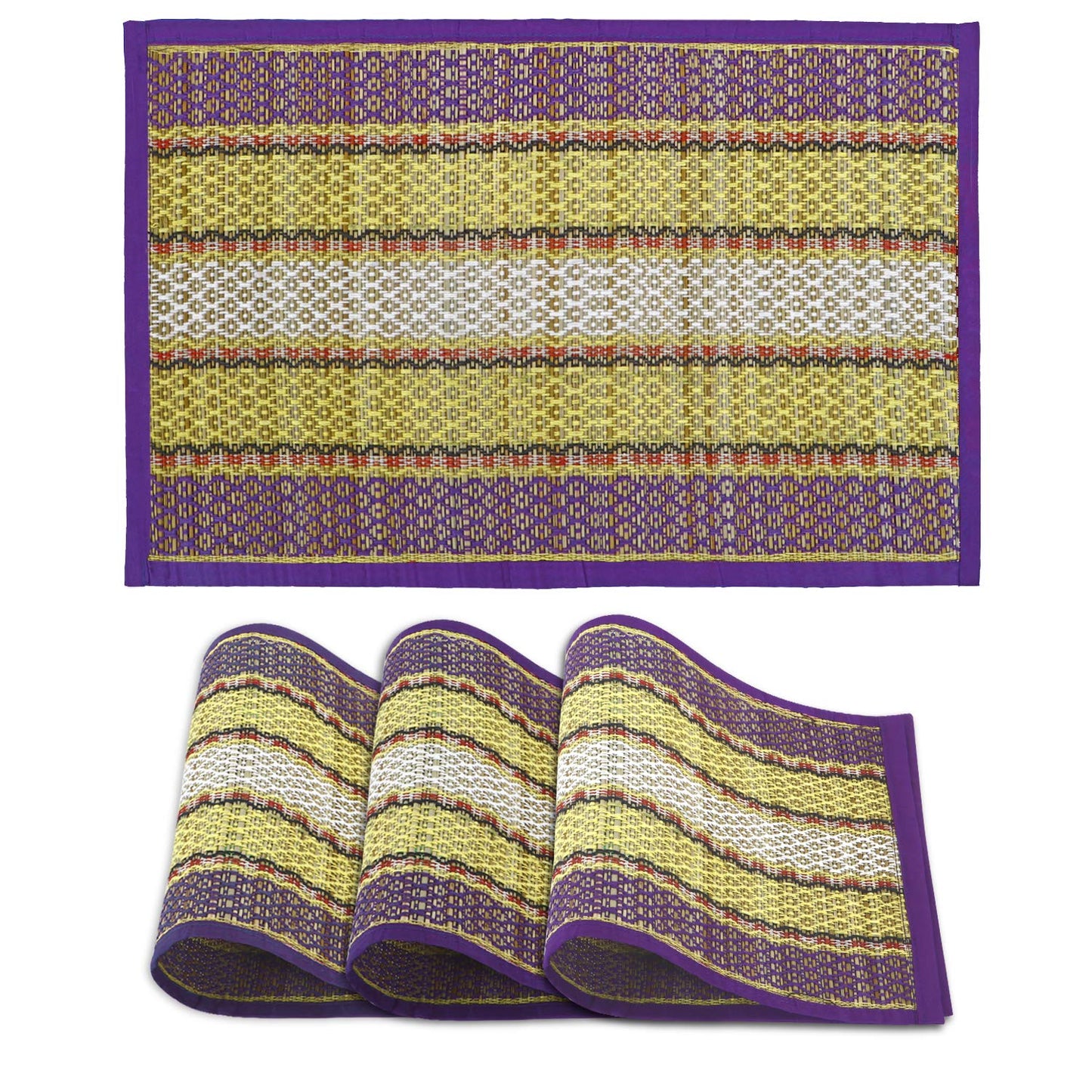 Handmade Madurkathi River Grass Dining Table Mats, Purple