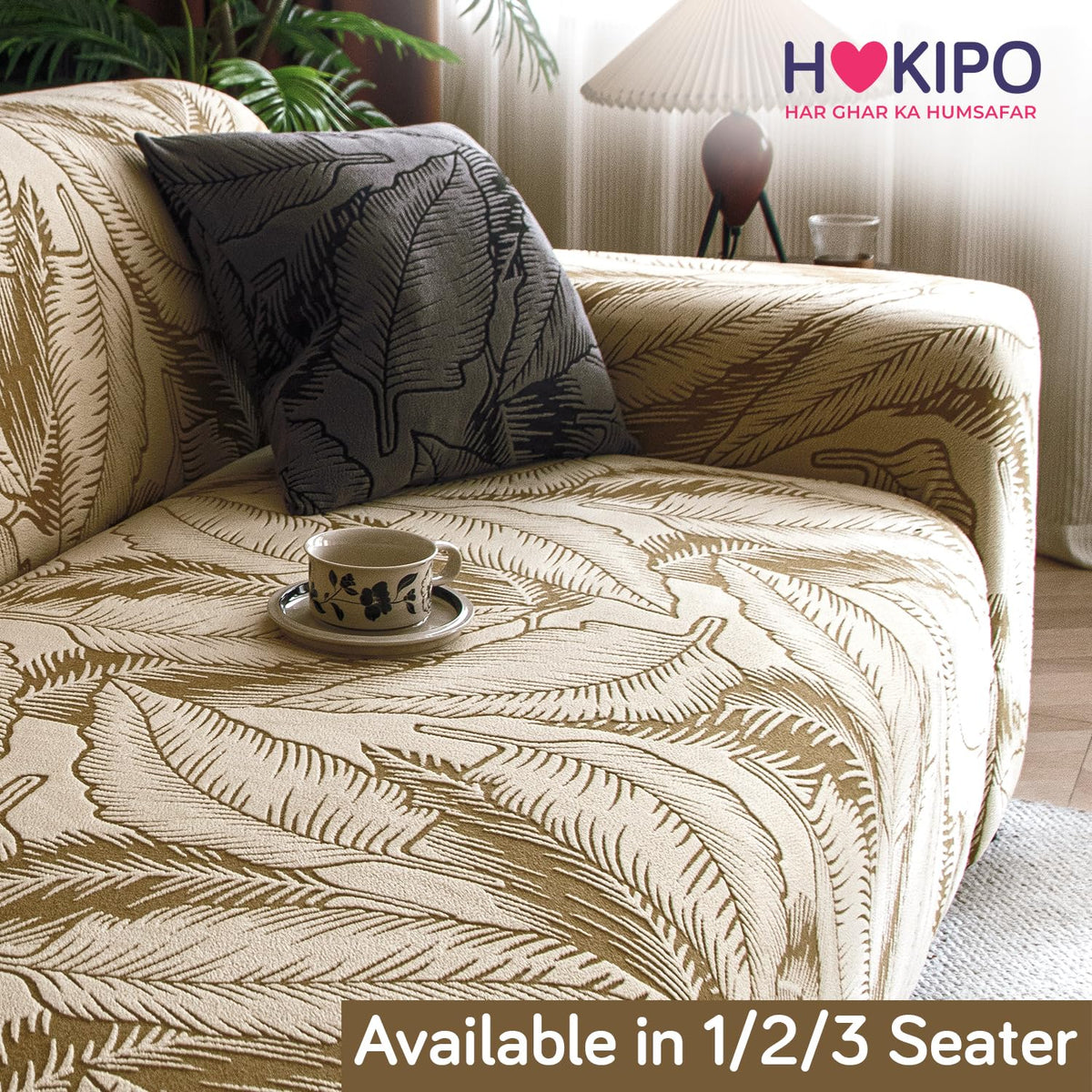 Dual Tone Knitting Jacquard Sofa Cover 1/2/3 Seater Fully Covered - Beige