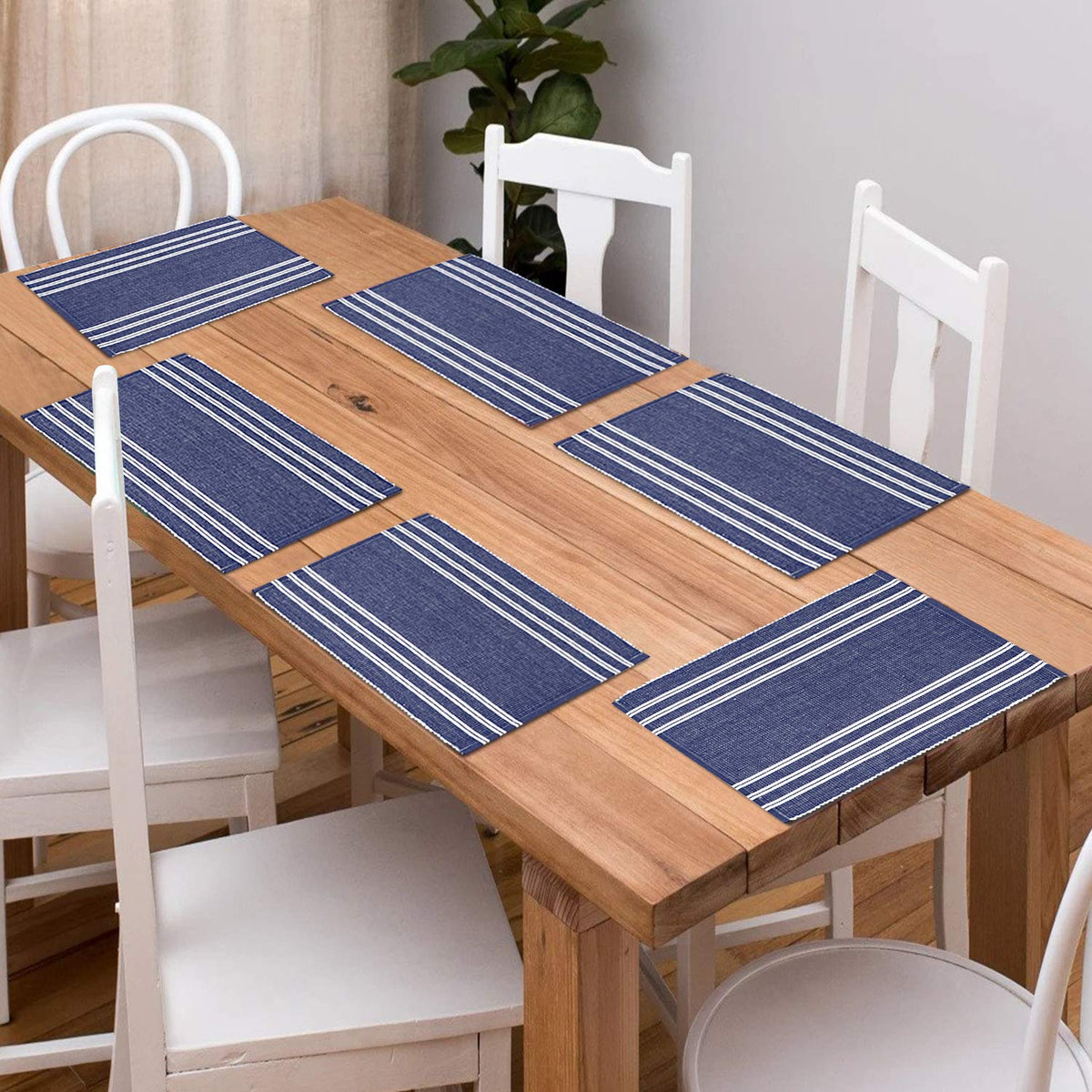 Ribbed Cotton Heat Resistant Dining Table Mat, Blue
