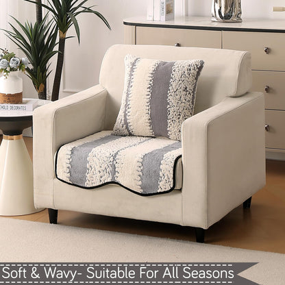 Luxury Wavy Anti Slip Plush Sofa Cover Mat, Pewter Grey