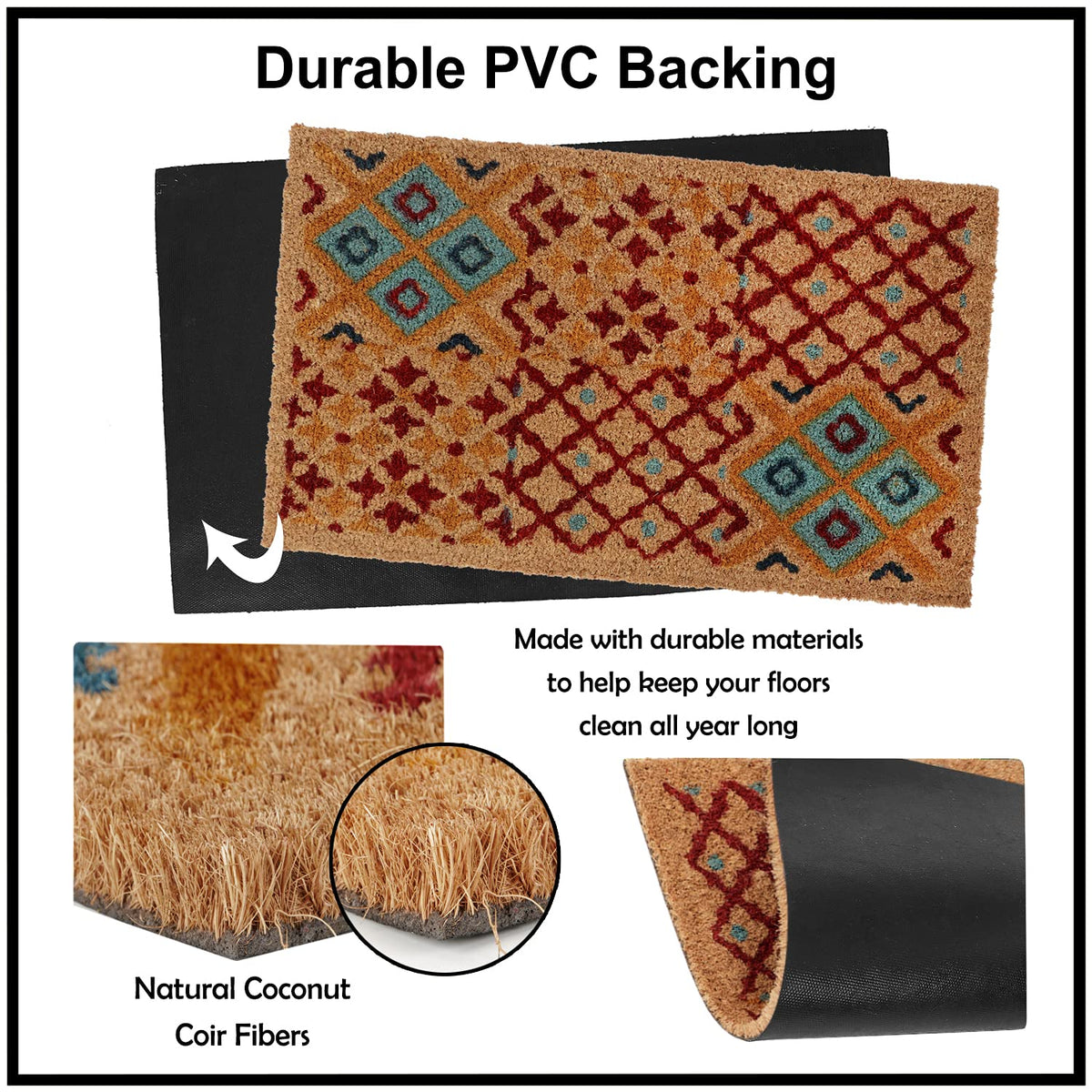 Coir Entrance Door Mat with Anti-Slip PVC Backing