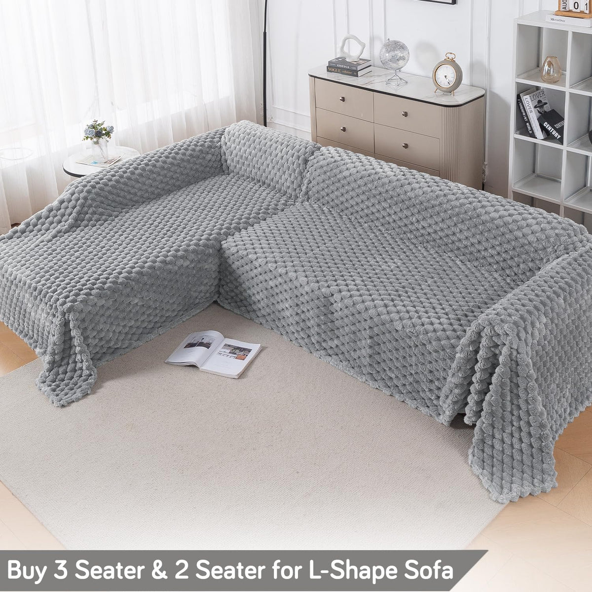 Luxury Rabbit Wool Plush Sofa Throw, Moon Grey