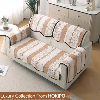 Luxury Sofa Cover Set | Seat, Back & Arm Covers | Anti-Slip Wavy Mat – Desert Brown