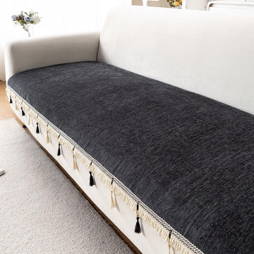 Serenity Tassel Chenille Sofa Cover with Tassel – Midnight Graphite