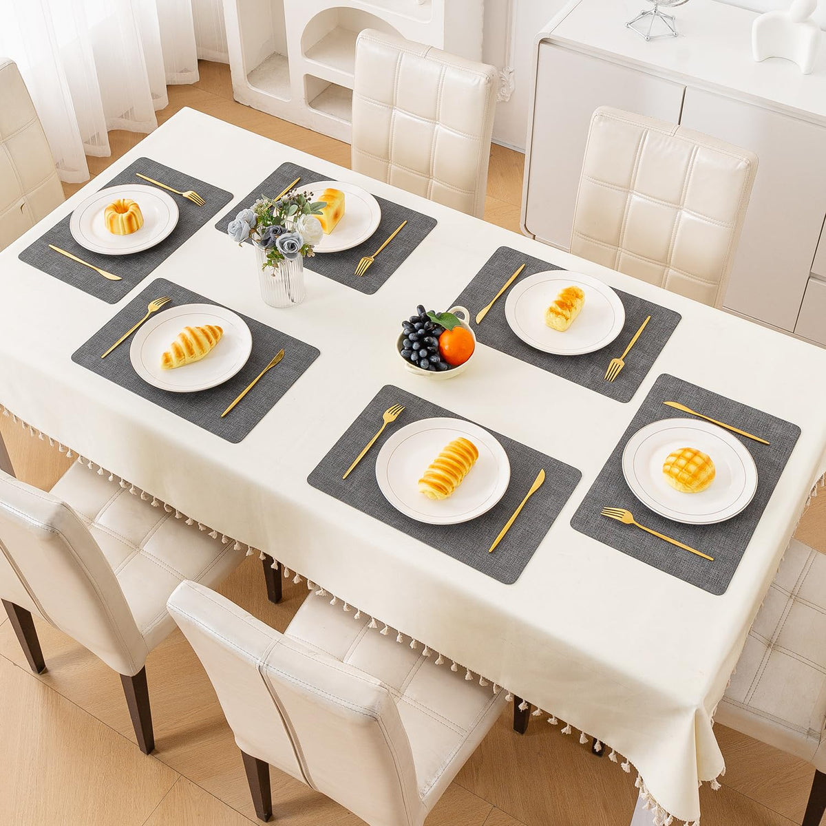 Modern Weaves Royal Luxe Faux Leather Mats for Dining Table - Charcoal Grey