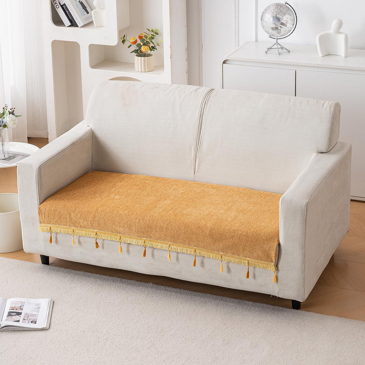 Serenity Tassel Chenille Sofa Cover with Tassel – Sunlit Amber