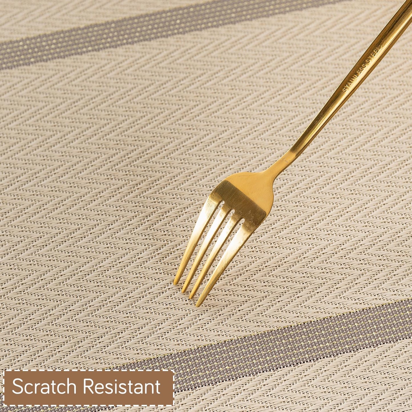 Chevron Stripes PVC Mats for Dining Table - Buttercream Beige