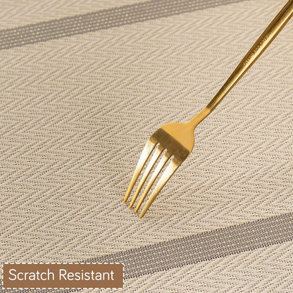 Chevron Stripes PVC Mats for Dining Table - Buttercream Beige