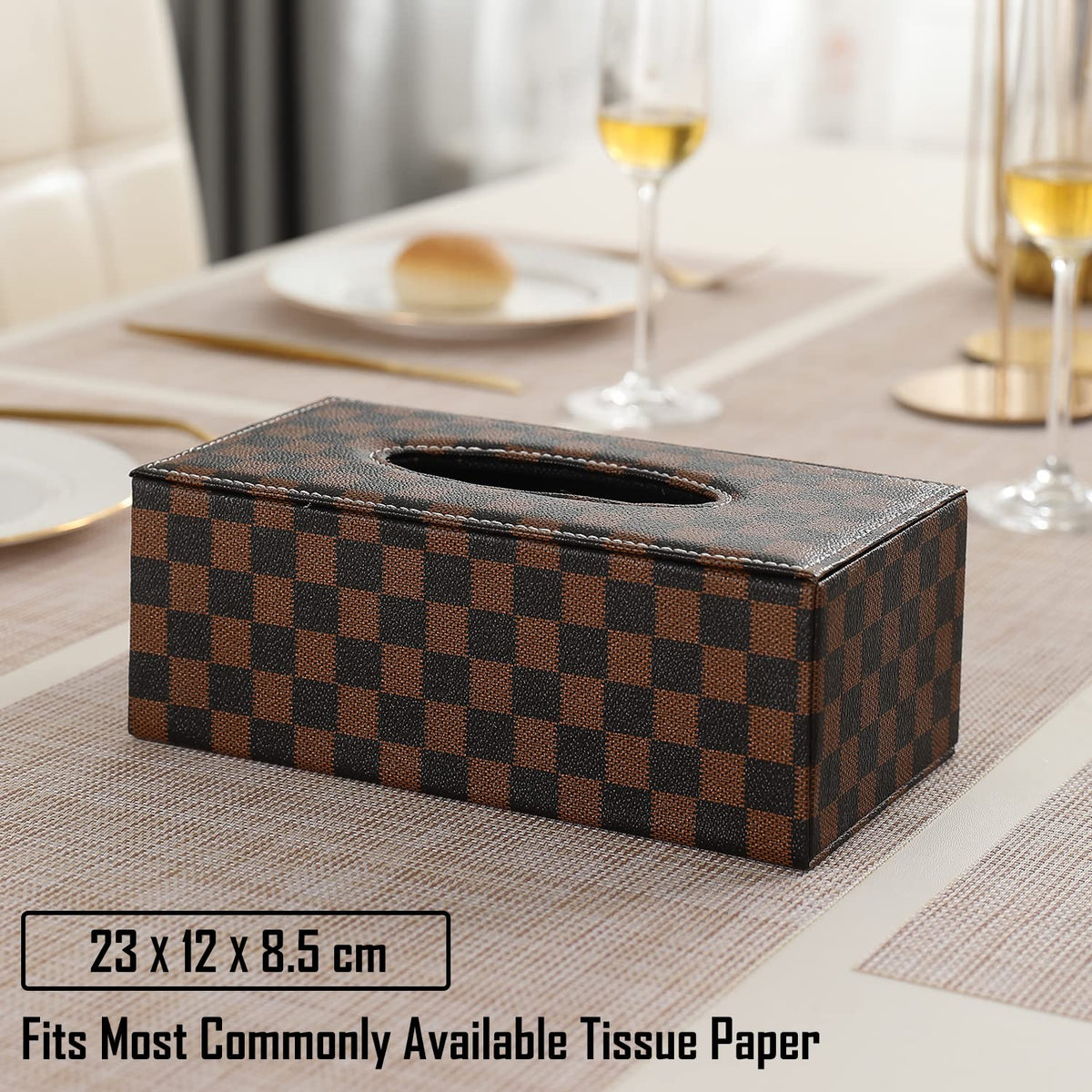 Buy Brown Checks Leatherette Tissue Box | HOKIPO
