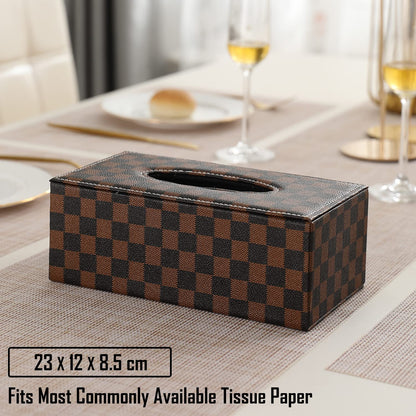 Buy Brown Checks Leatherette Tissue Box | HOKIPO