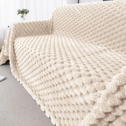 Luxury Rabbit Wool Plush Sofa Throw, Cream