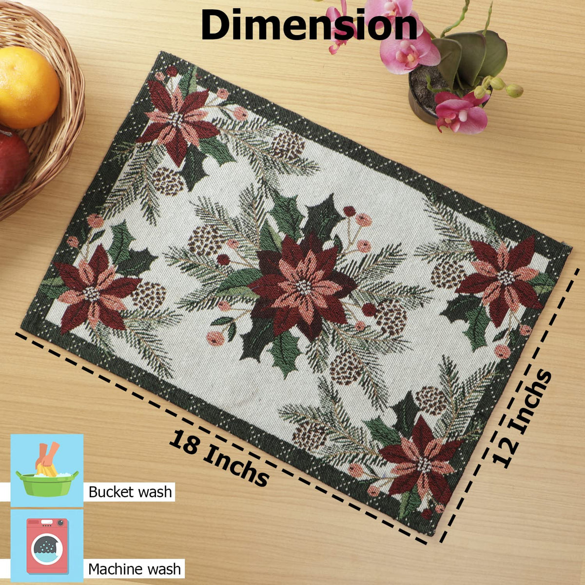 Cotton Jacquard Dining Table Mats, White Floral