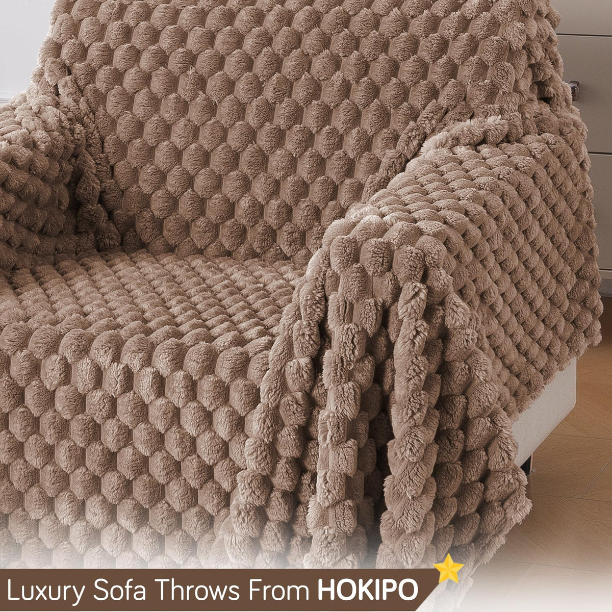Luxury Rabbit Wool Plush Sofa Throw, Canvas Brown