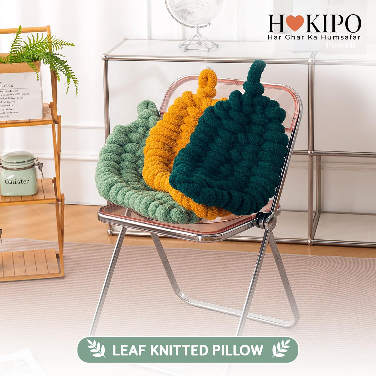 HOKIPO Leaf Shaped Plush Cushion for Sofa, Chair & Bed, 62 cm, Light Green