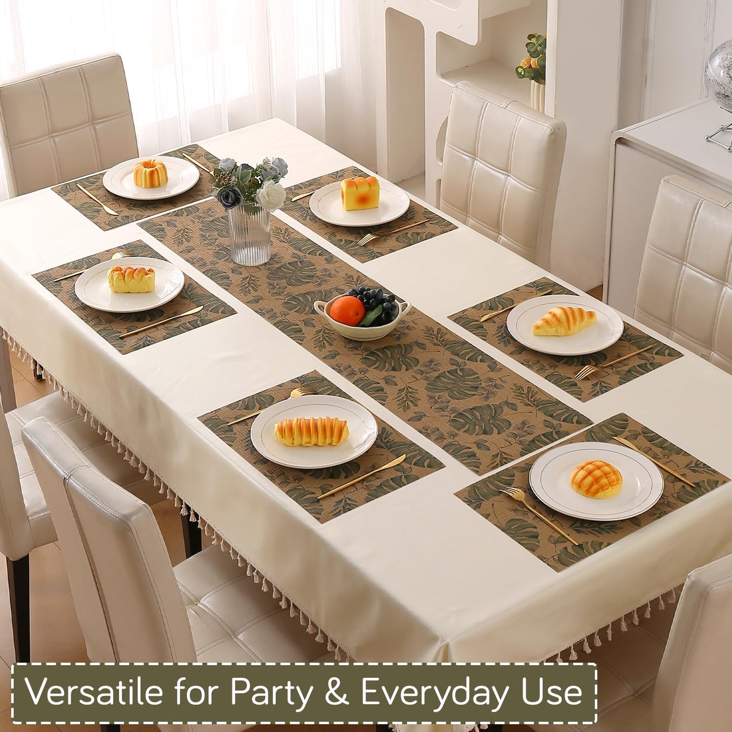 Botanical Tropic PVC Mats for Dining Table - Monstera Leaves