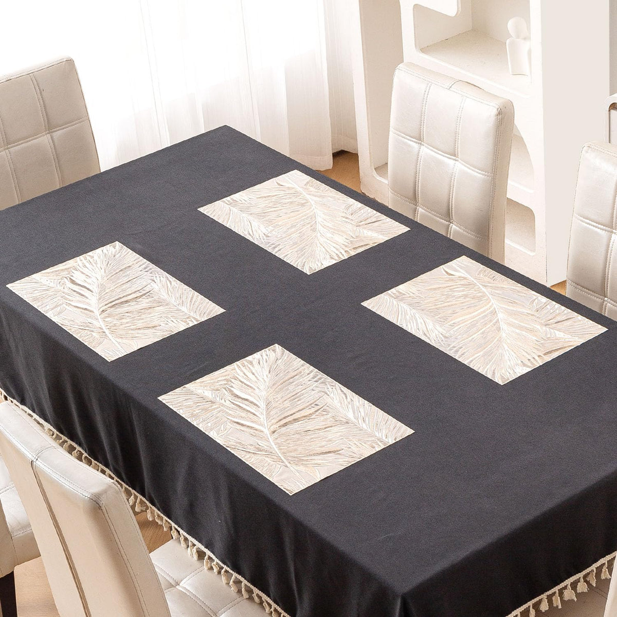 Metallic Glow Mats for Dining Table, Areca Palm Leaves - Champagne Gold