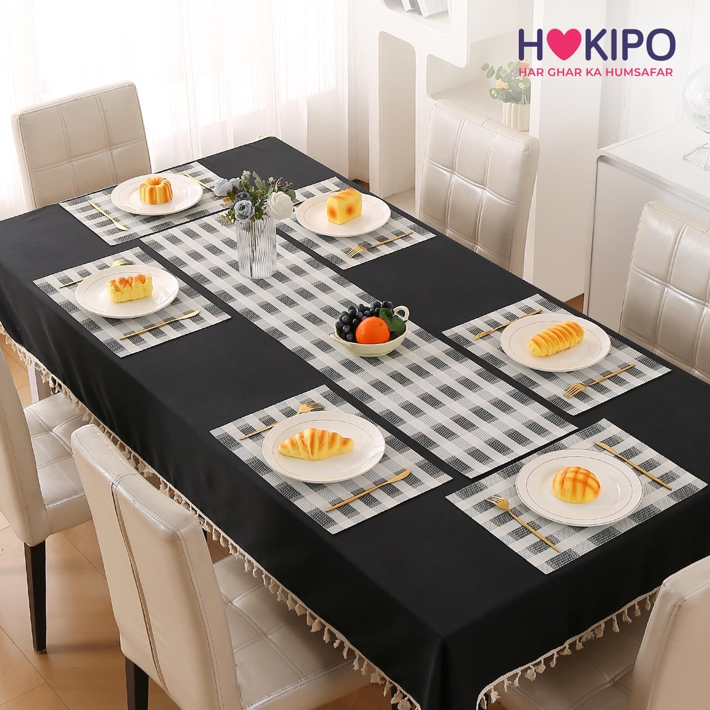 Classic Checks PVC Washable Mats for Dining Table - Sable Black