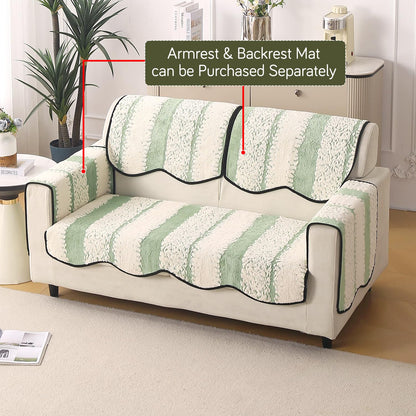 Luxury Wavy Anti Slip Plush Sofa Cover Mat, Pistachio Green