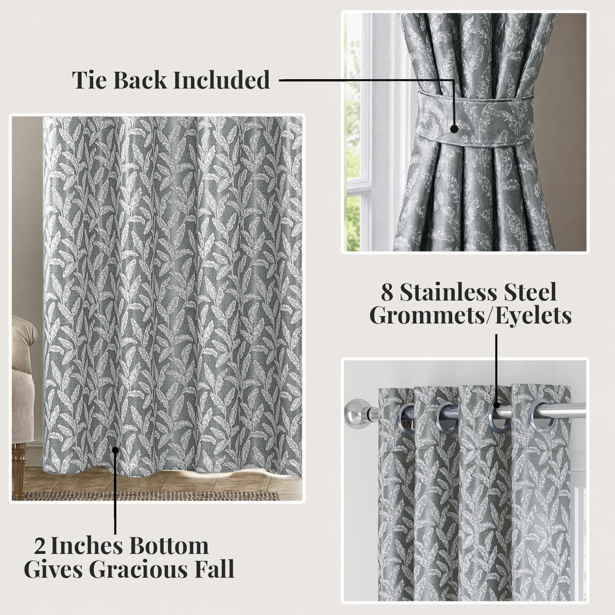 HOKIPO Majestic Eyelet Curtains, 7 Feet Long - Muted Grey - image 4
