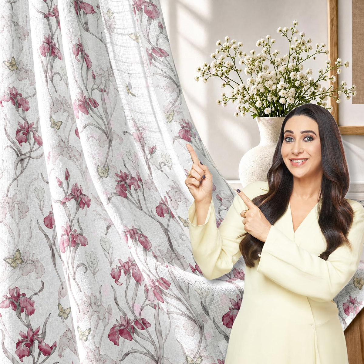 HOKIPO Iris Sheer Curtains, 7 Feet Long - Onion Pink